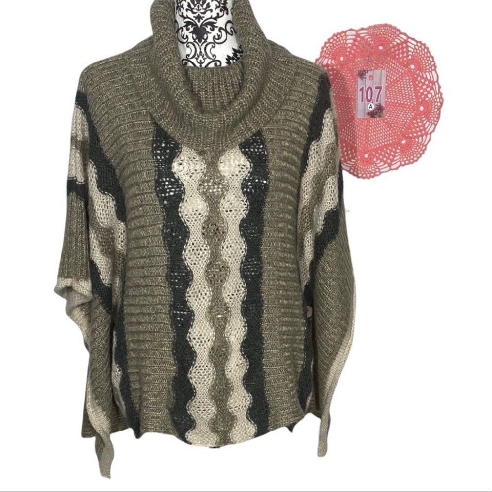 Sisters Cowl Neck Poncho Cable Knit Multi-Colored